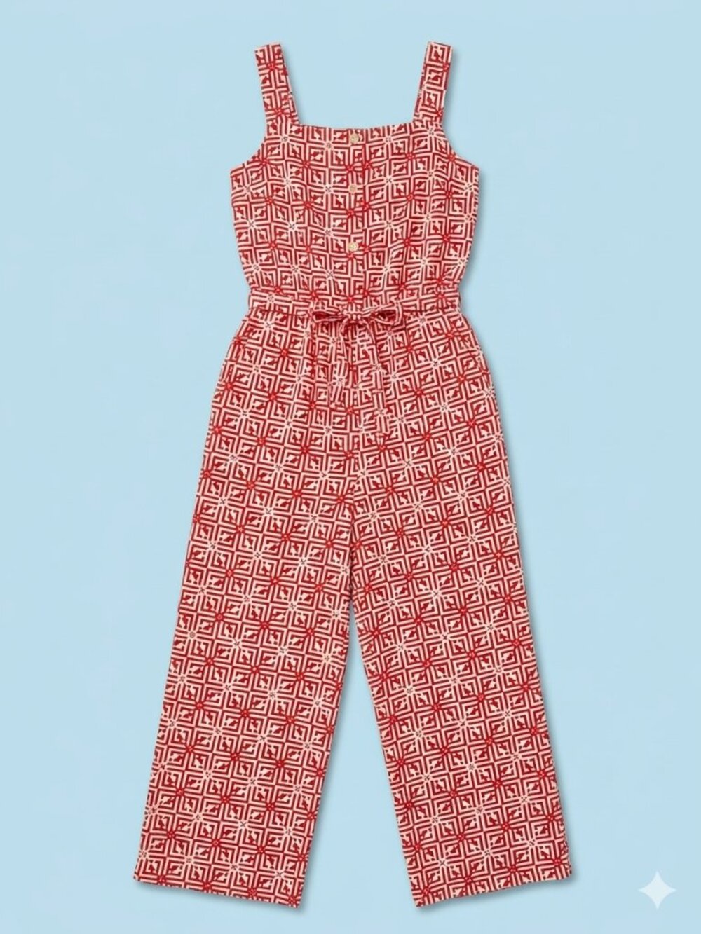 Liz Claiborne Geometric Print Sleeveless Wide-Leg Linen Blend Jumpsuit Size XL